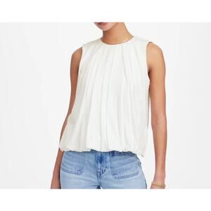 Madewell Women's Sleeveless Crewneck Jersey Bubble Top White Keyhole Back XS New